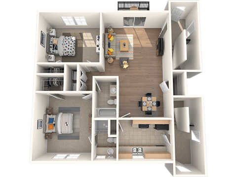 Floor plan for 2 beds, 2 baths, 1205 sqft
